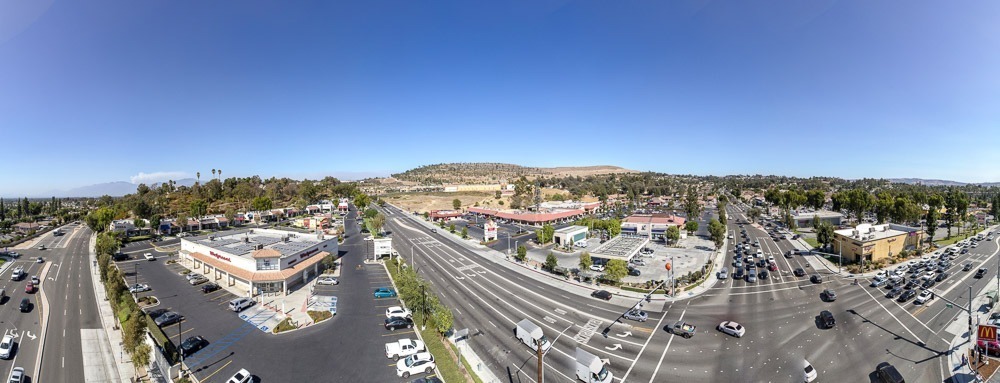 Aerial Maps Geospatial Data Aerial 360° Photography showing traffic pattern and the surrounding businesses for a commercial property for sale. Real Estate Photography and Video Quality Drone Mapping & Geospatial